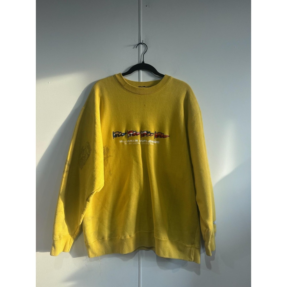 Vintage Wu Wear‎ Wroldwide Sweatshirt Mens XL Yellow Fleece Pullover Crewneck